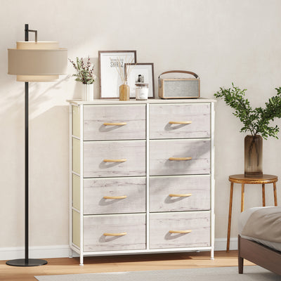 Chest of 8 Fabric Drawers with Wooden Frame for Bedroom or Living Room, Natural Finish