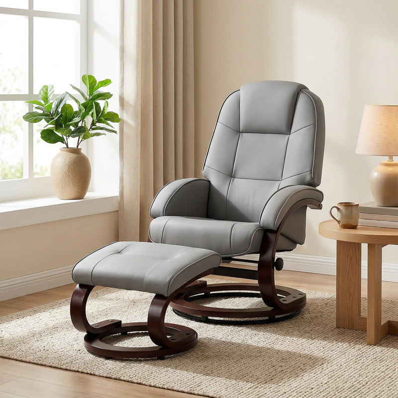 Recliner Chair and Footstool for Full Body Relaxation with Swivel Base Grey Homcom