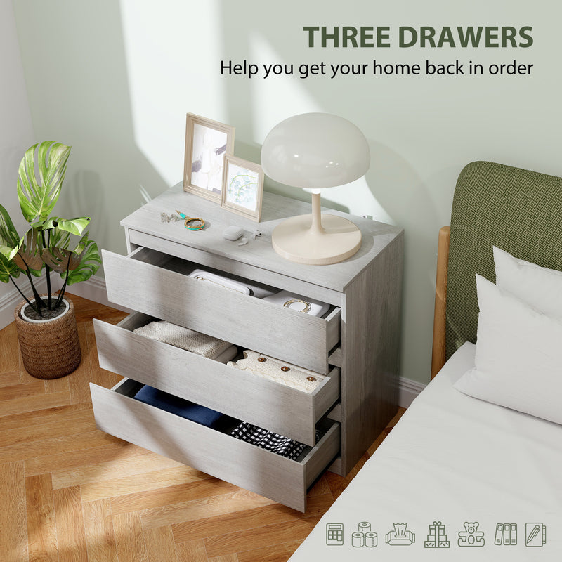 Grey Wood Effect Chest of 3 Drawers Modern Bedroom Storage Unit With Ample Space