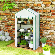 Four Tier Mini Greenhouse With Reinforced Cover Ideal For Small Gardens Green AOSOM