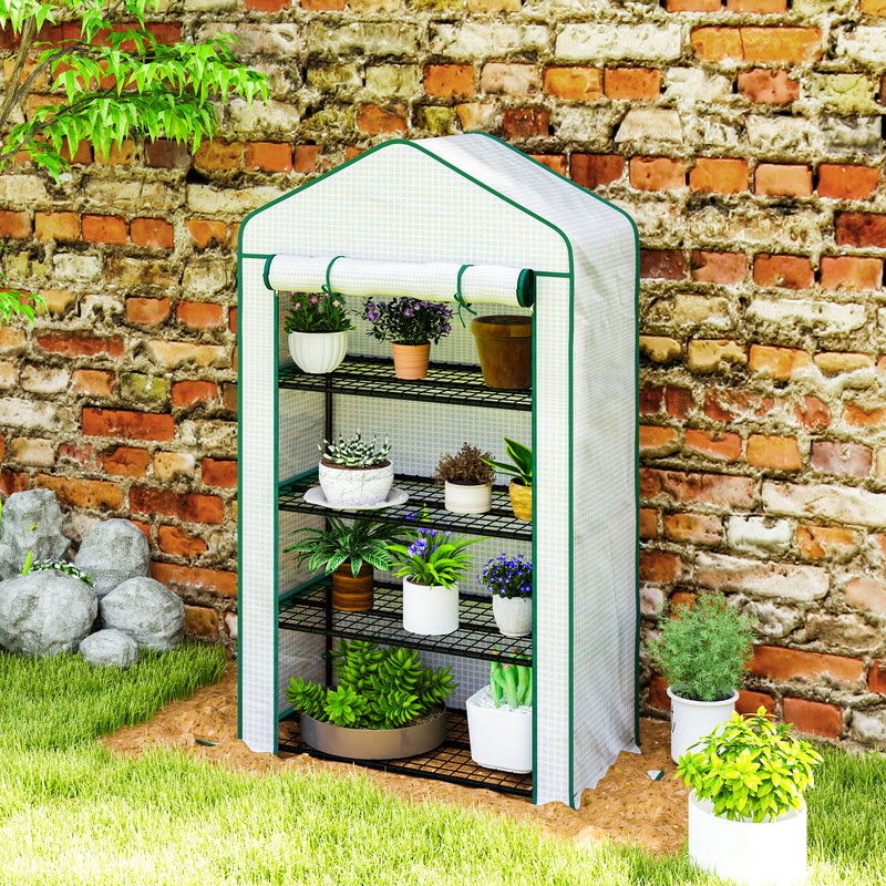Four Tier Mini Greenhouse With Reinforced Cover Ideal For Small Gardens Green AOSOM