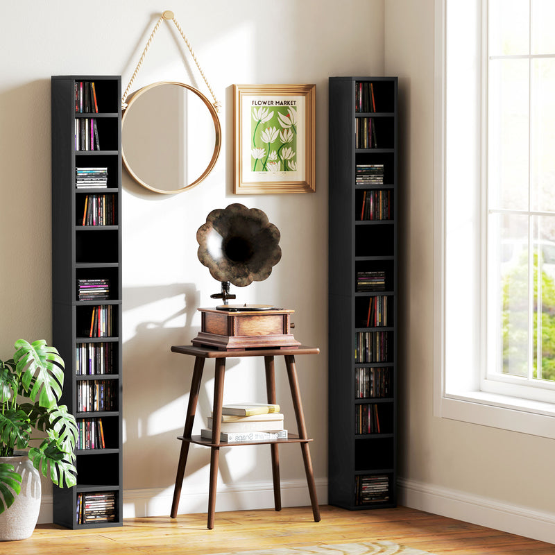 Tall Black CD Storage Tower Holds 204 Discs Slim Media Shelf Unit by HOMCOM