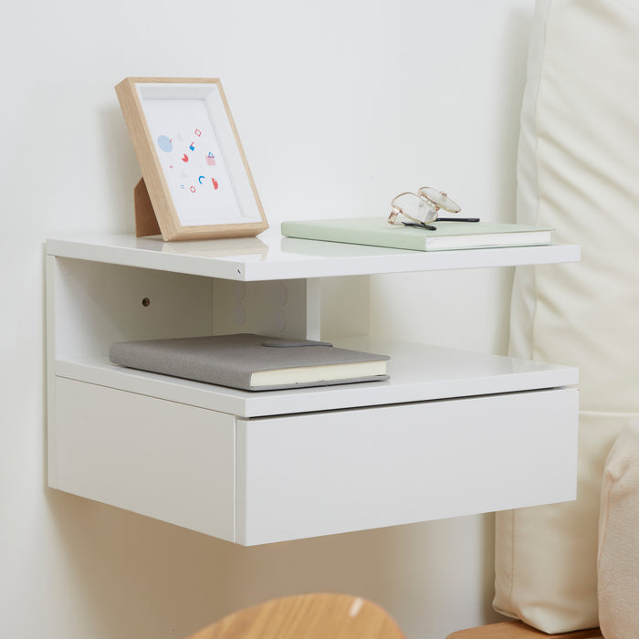 Set of Two White Floating Bedside Tables with High Gloss Finish by HOMCOM