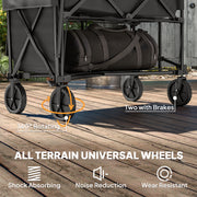 Black Double Decker Folding Trolley Wagon 200kg Load 350L Capacity for Camping and Beach