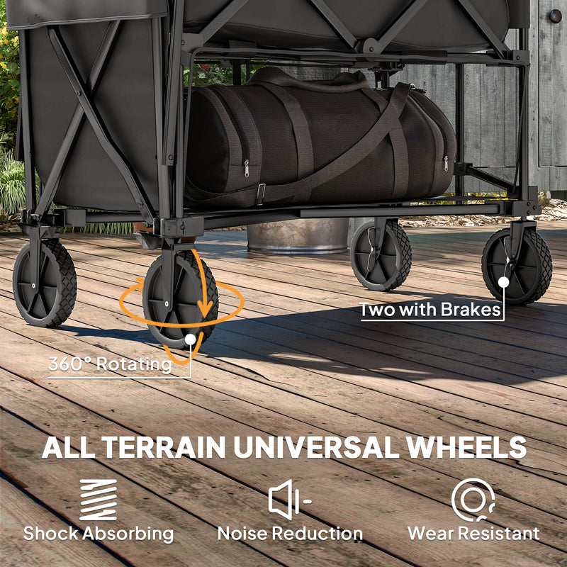 Black Double Decker Folding Trolley Wagon 200kg Load 350L Capacity for Camping and Beach