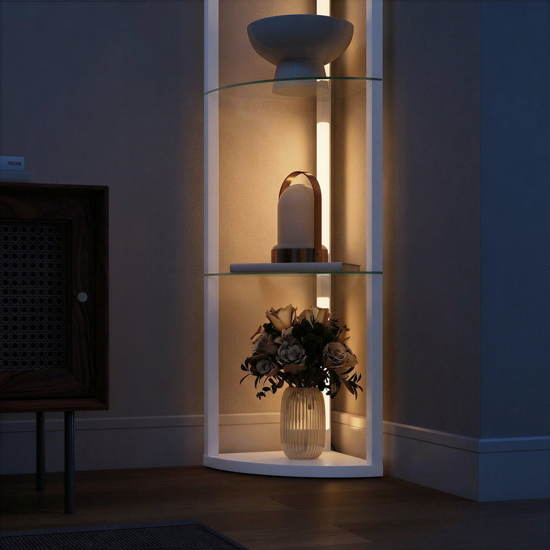 Corner Floor Lamp with 5 Glass Shelves for Display and Soft LED Lighting White Homcom