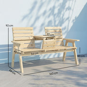 Wooden Garden Bench With Lifting Central Table for Outdoor Relaxing Natural Finish Outsunny