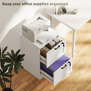 White 2 Drawer Lockable Filing Cabinet for Home Office Storage and Organisation Homcom