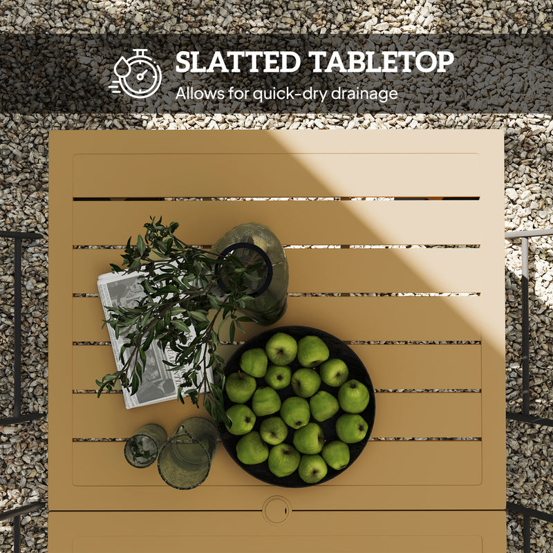 Garden Dining Table for 6 with Umbrella Hole and Slatted Metal Top Brown Outsunny
