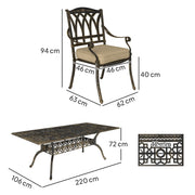 Nine Piece Cast Aluminium Garden Dining Set Bronze Finish by Outsunny