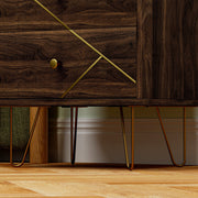 Set of 2 Brown Wooden Bedside Tables with Drawers and Gold Hairpin Legs by HOMCOM