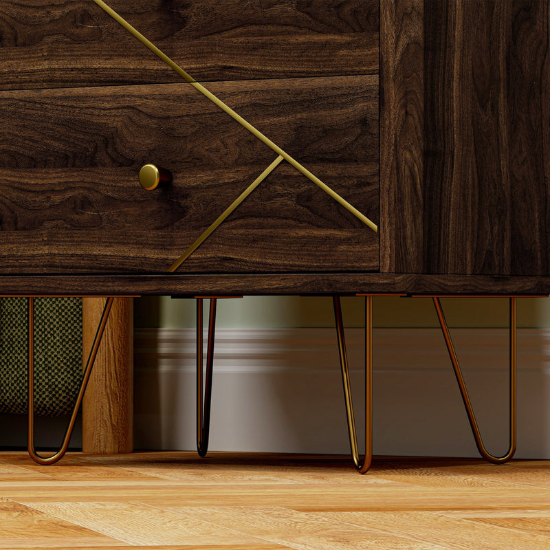 Set of 2 Brown Wooden Bedside Tables with Drawers and Gold Hairpin Legs by HOMCOM