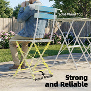 Foldable Garden Bistro Set for 2 with Acacia Wood Table and Chairs for Small Spaces Green White AOSOM