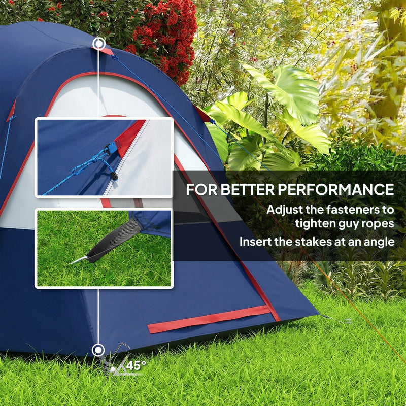Large Family Tunnel Camping Tent With Rainfly, Groundsheet & Mesh Windows, Navy Blue