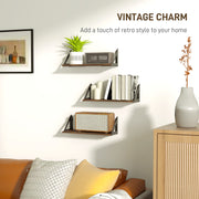 Set of 3 Rustic Brown Floating Wall Shelves for Living Room Bedroom Entryway by HOMCOM