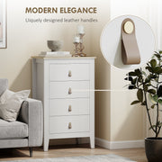 4 Drawer Chest of Drawers with PU Leather Handles and Smooth Metal Runners, White