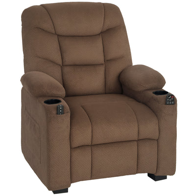 Electric Recliner Armchair With Heat Vibration USB and Cup Holders For Home Use Brown AOSOM