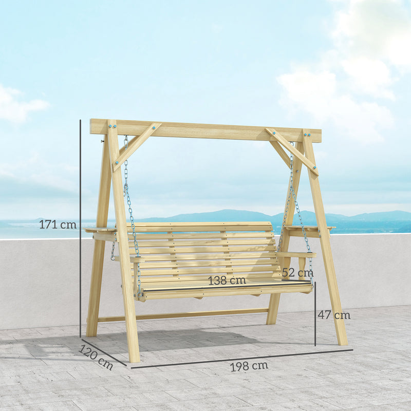 Outsunny Three-Seater Wooden Swing Bench AOSOM
