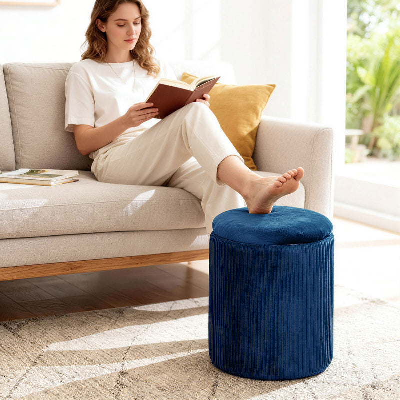 Ottoman Storage Bench with Reversible Seat and Table for Living Room or Bedroom Blue AOSOM