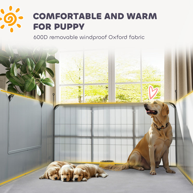 Steel Dog Whelping Box with Washable Pad and Windproof Cloth for Small Medium Dogs Grey