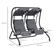 2 Seater Garden Swing Chair With Adjustable Canopy For Outdoor Relaxing, Grey Outsunny