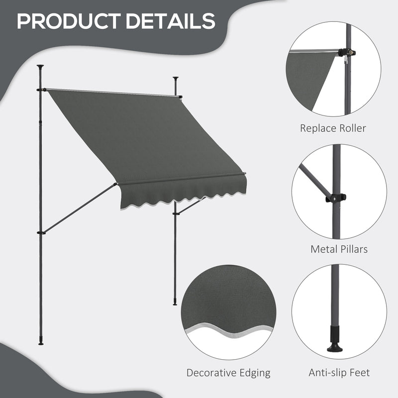 Dark Grey 2.5 x 1.2m Freestanding Retractable Awning UV Resistant Sun Shade For Patio