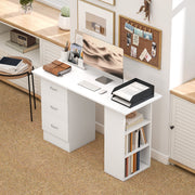 Computer Desk With Drawers and 3 Storage Shelves for Home Office Workstation, White
