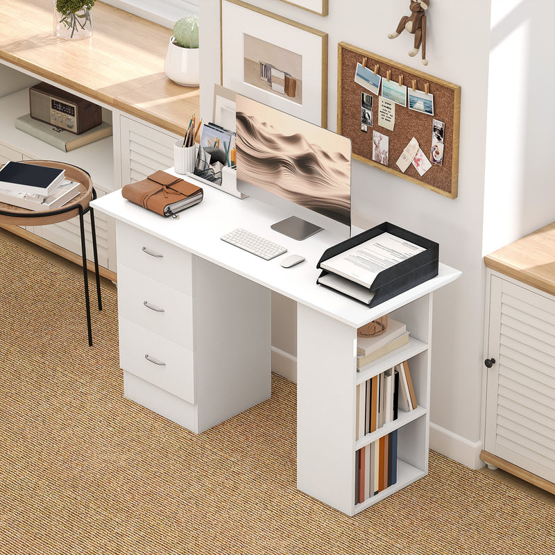Computer Desk With Drawers and 3 Storage Shelves for Home Office Workstation, White