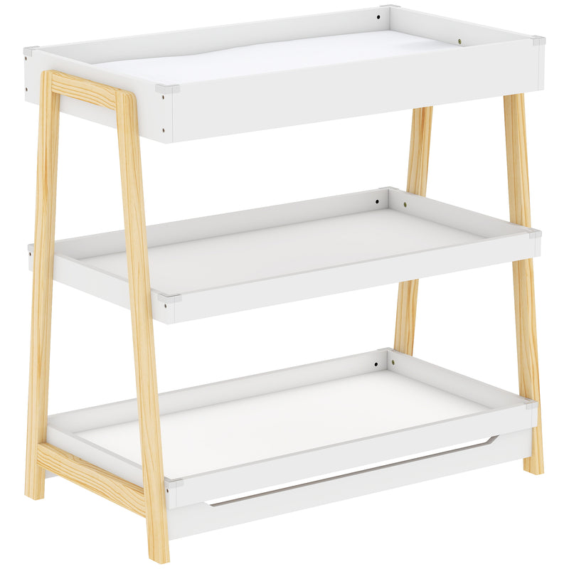 Baby changing table with storage shelves by Aiyaplay in white and natural wood