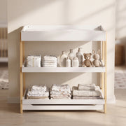 Baby changing table front view showing all 3 tiers