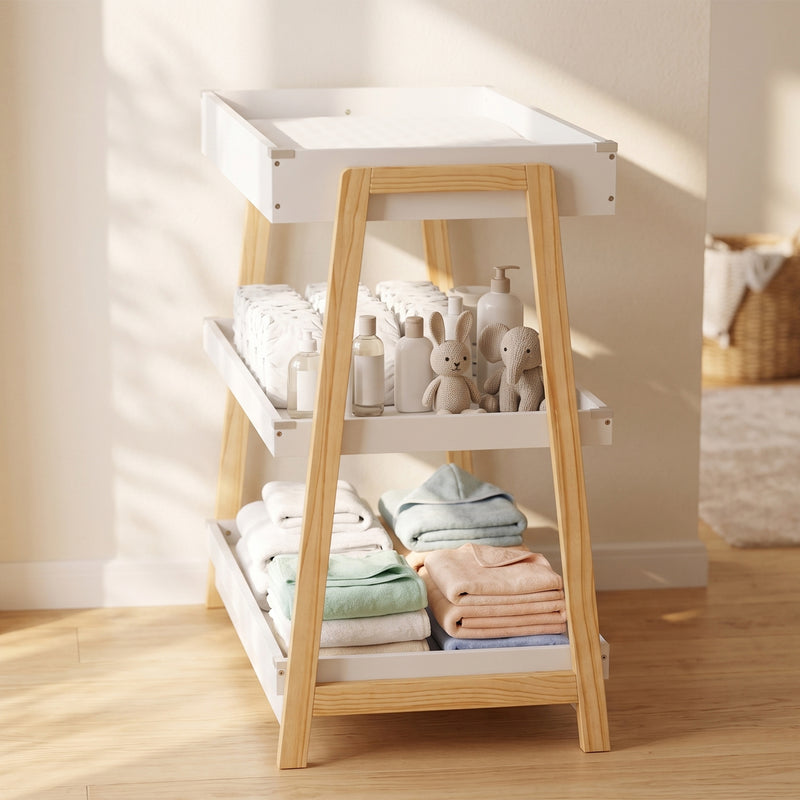 Baby changing table wood leg and frame construction detail