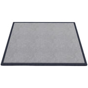 Dark grey baby play mat with black bound edges on a white background