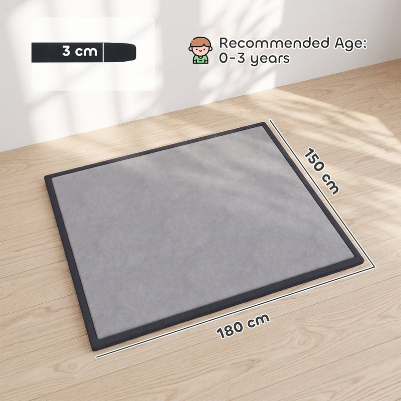 Baby play mat dimensions diagram showing 180 x 150 cm with 3 cm thickness