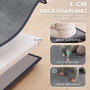 Lifted corner of the play mat showing the 3 cm thick foam layer