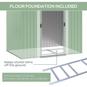 Cutaway of the light green metal shed with the galvanised steel foundation frame fitted at the base
