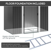 Cutaway of the black metal shed showing the included galvanised steel floor foundation frame and its separate frame rails