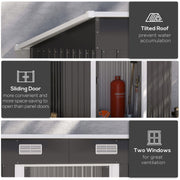 Feature panel for the black shed showing the sloped pent roof, twin sliding doors and two louvred ventilation vents
