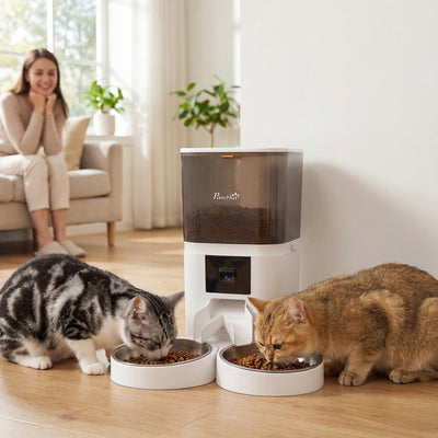 Automatic Cat Feeder for Two Cats with App Control and Camera for Scheduled Feeding White AOSOM