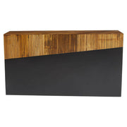 Natural bamboo and ebony black console table on a plain studio background