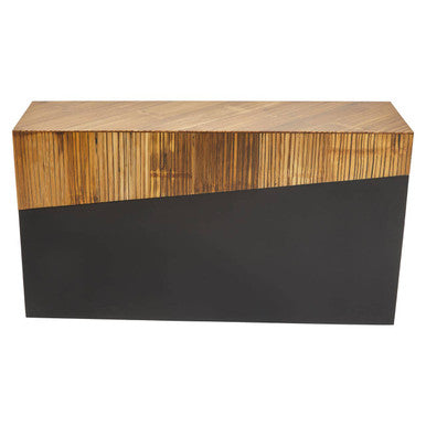 Front studio view of the 140cm bamboo console table with its ebony black base