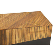 Close-up of the natural bamboo grain running along the console table top