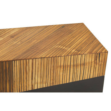Close-up of the natural bamboo grain running along the console table top