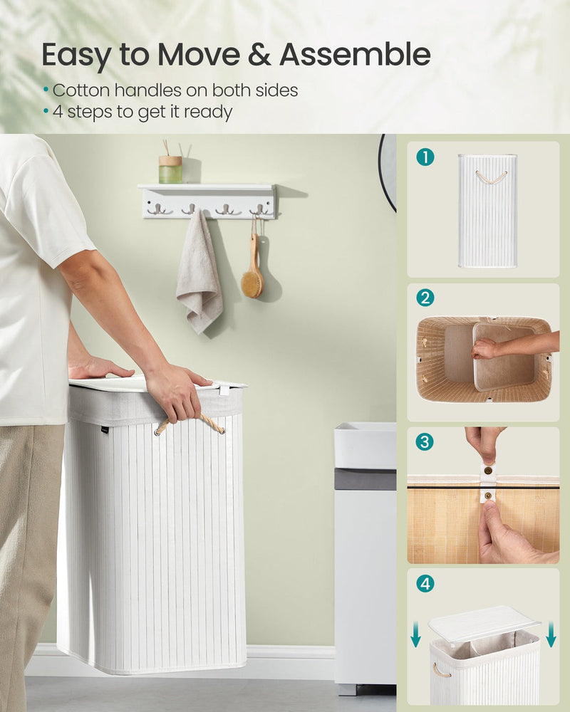 Cotton rope handles and 4-step assembly for the laundry basket