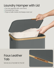 Feature panel showing the one-hand lid and the faux leather lid tab