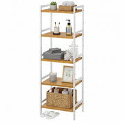 Bamboo 5-tier shelf unit by Songmics, side angle view