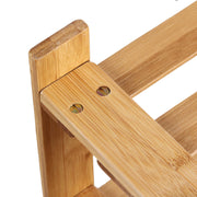 Close-up of the bamboo joint and sunken screw fixing on the bench frame