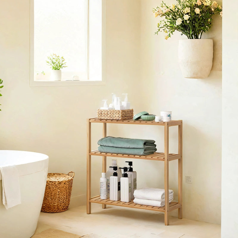 Songmics 3-tier bamboo storage shelf, natural bamboo finish