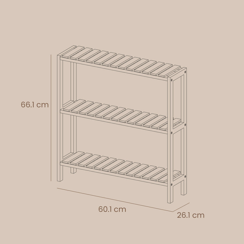Dimensions diagram of Songmics bamboo storage shelf, 60 x 26 x 66 cm