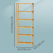 Dimensions diagram of the bamboo shelf: 160.9 cm high, 60 cm wide, 26 cm deep