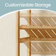 Close-up graphic of the slatted bamboo shelves showing alternative height positions